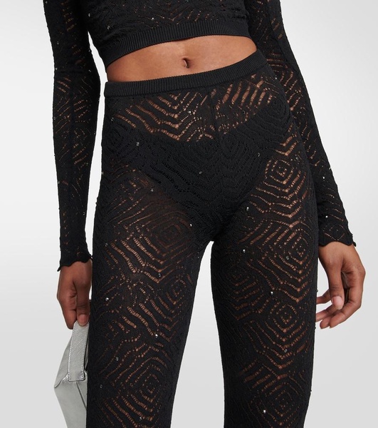 Embellished high-rise flared lace pants