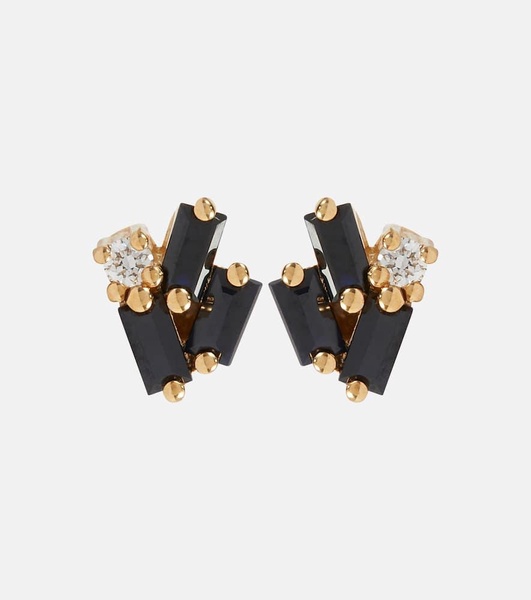 Fireworks 18kt gold earrings with black sapphires and diamonds