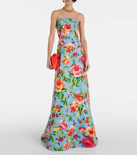 Floral strapless crêpe gown