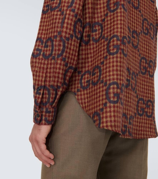 Checked Logo-Jacquard Wool Shirt