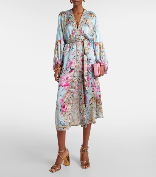 Embellished floral silk satin robe