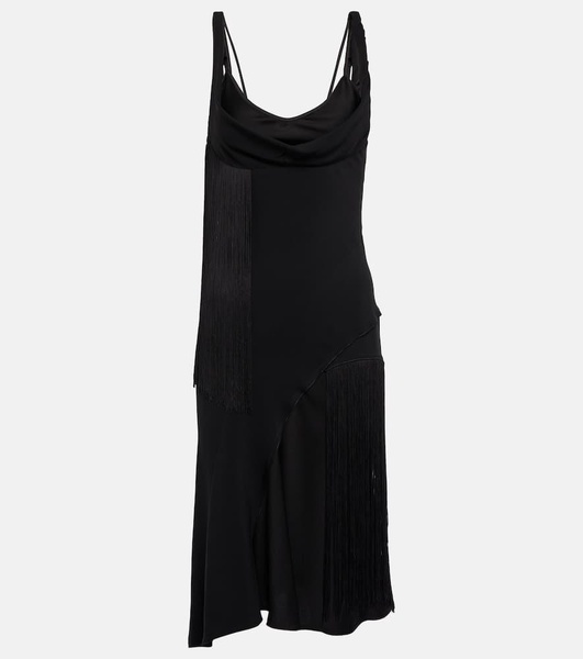 Fringe-trimmed asymmetric minidress