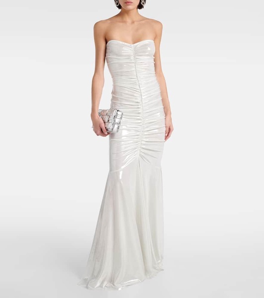 Ruched metallic gown