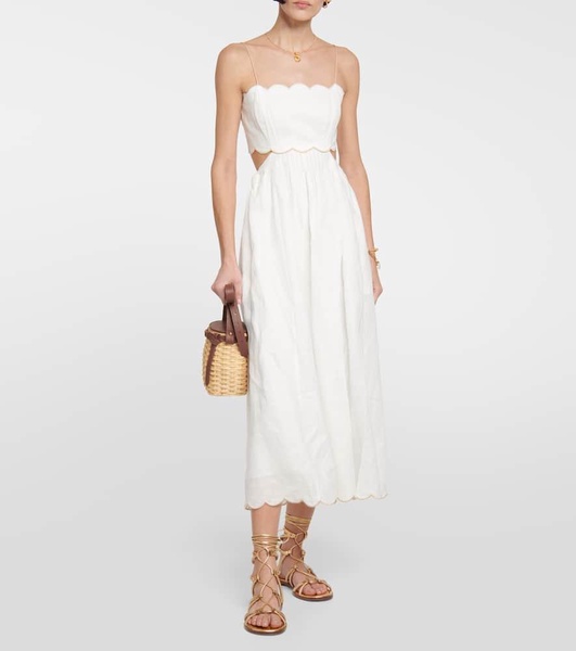 Cutout linen midi dress