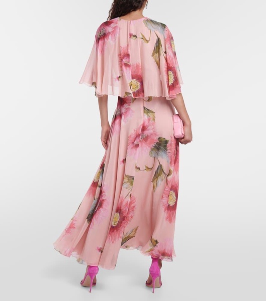 Caped floral silk georgette gown