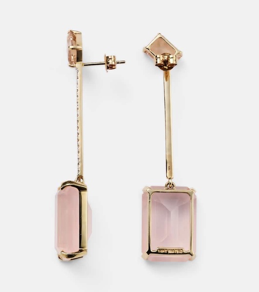 14kt gold earrings with morganite, quartz and diamonds