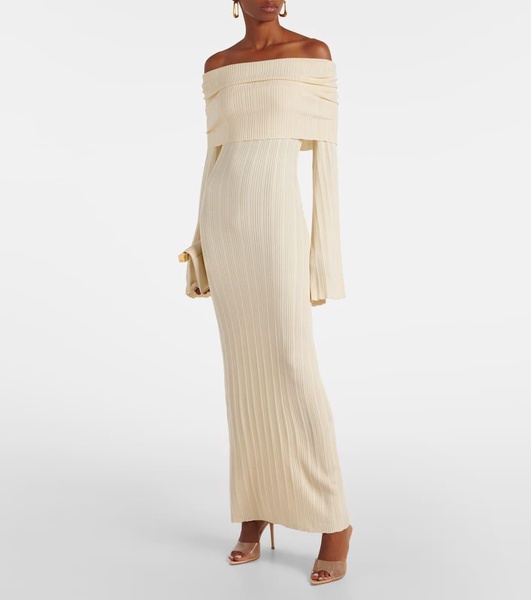 Off-shoulder linen-blend maxi dress