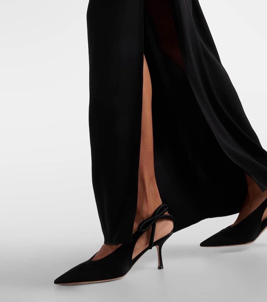 Draped halterneck side-slit gown