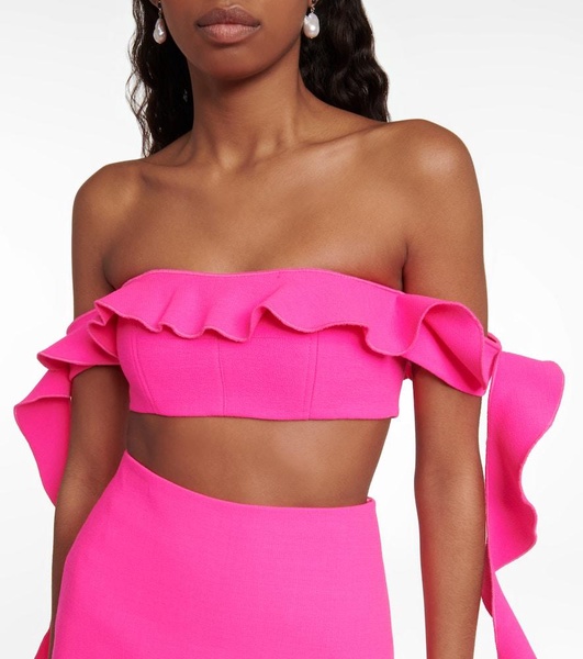 Strapless wool-blend ruffle top