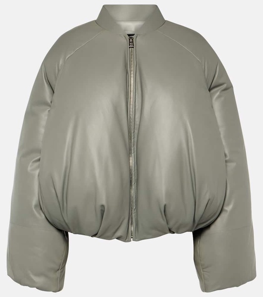 Padded leather bomber jacket