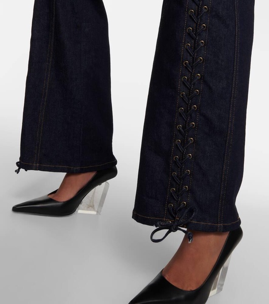 Lace-up low-rise bootcut jeans