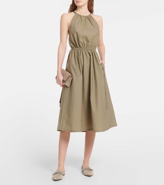 Halterneck cotton-blend midi dress