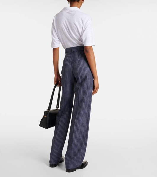 Pinstripe high-rise straight pants