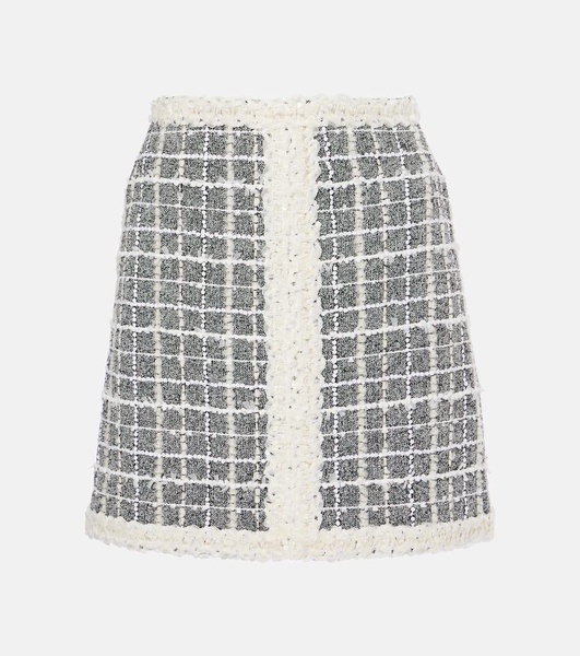 Checked wool-blend bouclé miniskirt