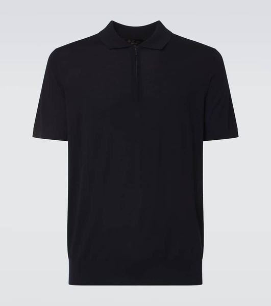 Wool zip-up polo shirt