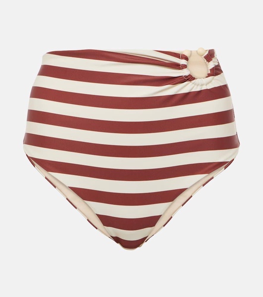 Striped high-rise bikini bottoms