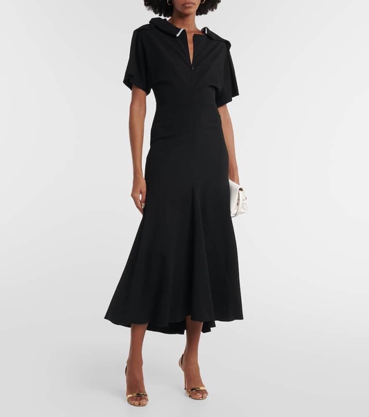 Asymmetric wool-blend crêpe maxi dress