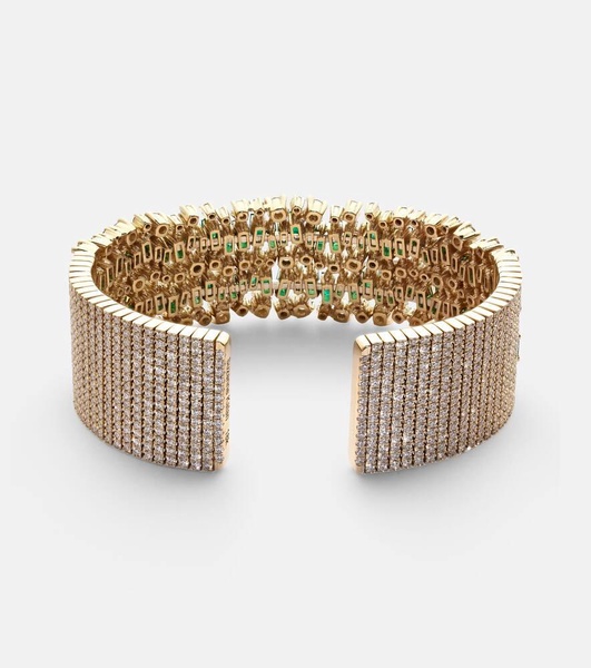 18kt gold bangle with emeralds and diamonds