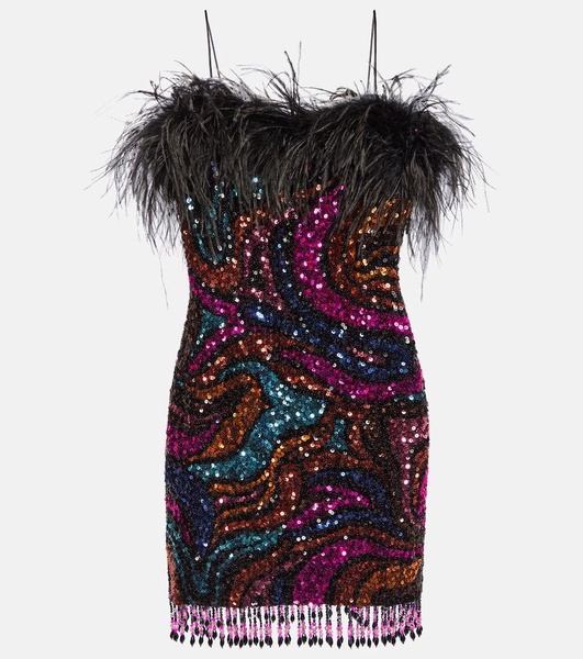 Kiki sequined feather-trimmed minidress