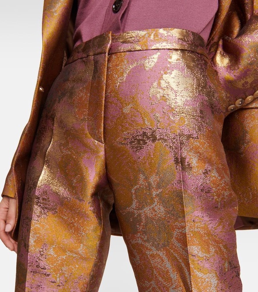 Printed metallic mid-rise straight pants 