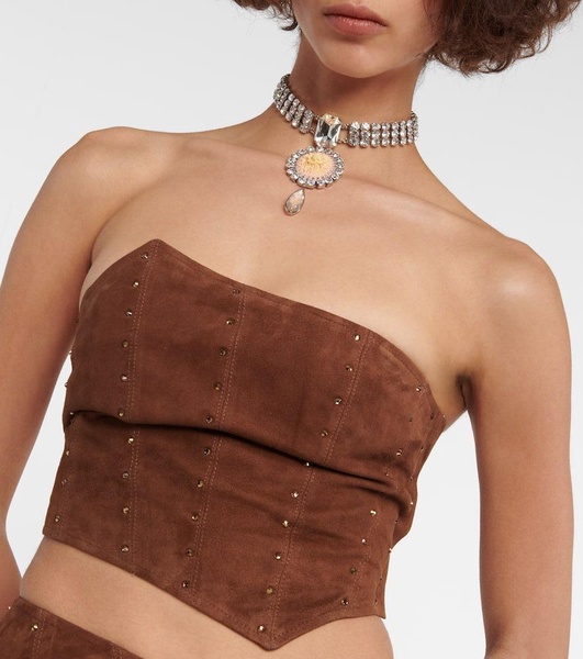 Asymmetrical strapless suede top