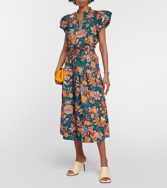 Kyra high-rise floral cotton midi skirt