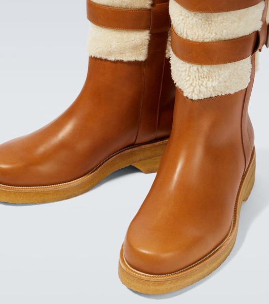 Shearling-trimmed leather boots