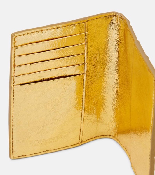 Intrecciato metallic leather passport case