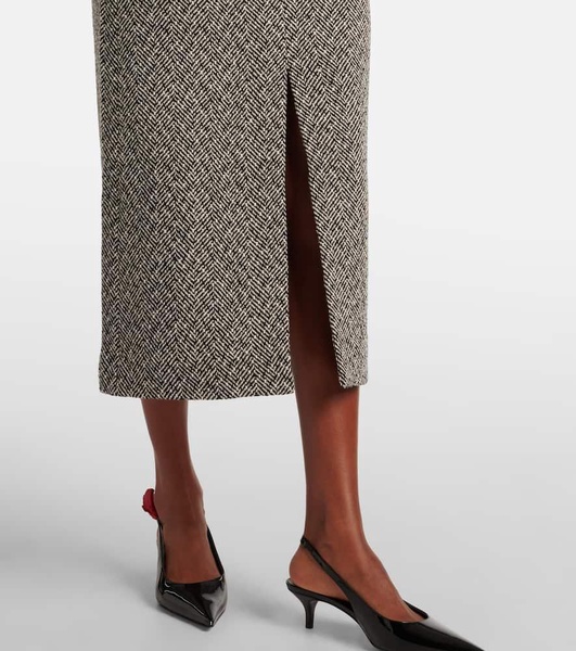 Herringbone high-rise midi skirt