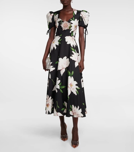 Floral silk twill midi dress