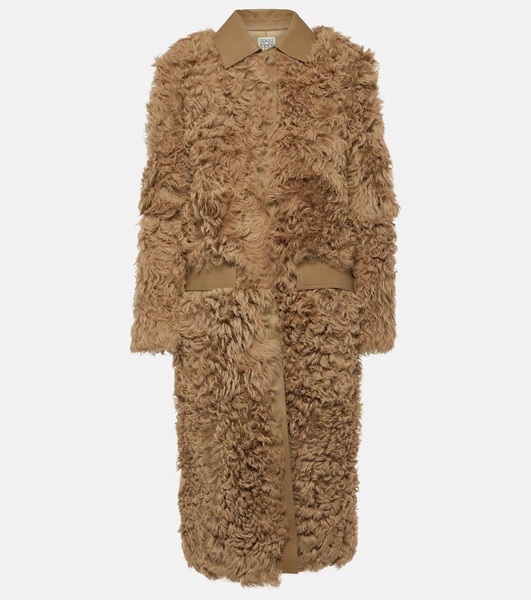 Curly shearling lamb long coat