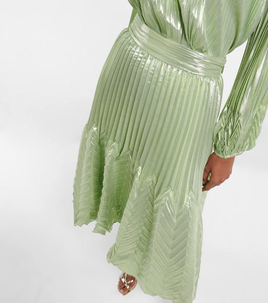 Pleated silk-blend midi skirt