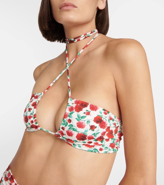 Floral-printed halterneck bikini top