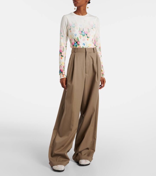 Cotton and silk gabardine wide-leg pants