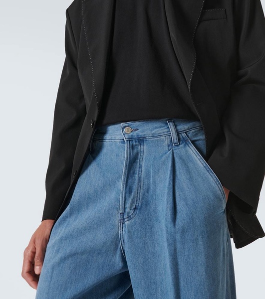 Pleated high-rise wide-leg jeans