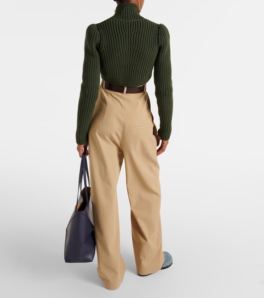 Draped cotton twill straight pants