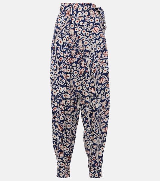 Printed silk tapered pants