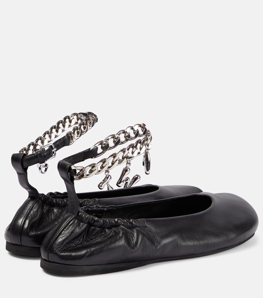 Charm leather ballet flats