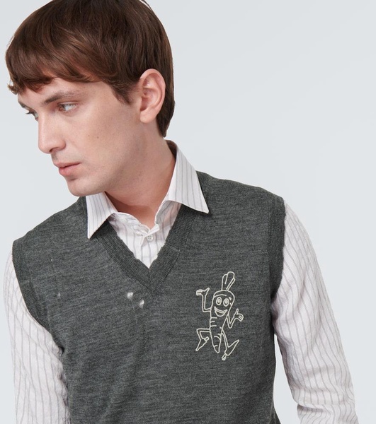 Printed distressed wool sweater vest