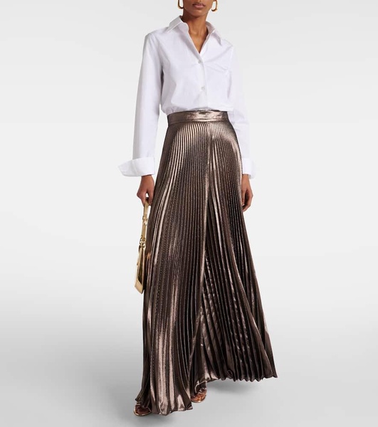 Elegant Panteon Silk-Blend Lamé Wide-Leg Pants