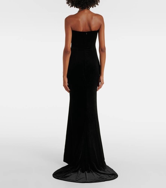 Bow-detail strapless velvet gown