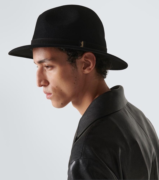 Leather-trimmed wool fedora