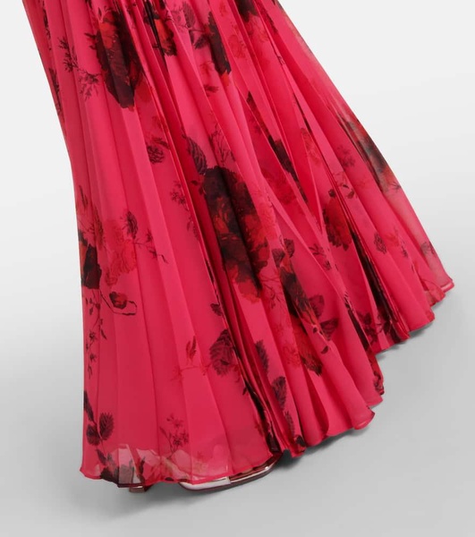 Floral tie-neck voile gown