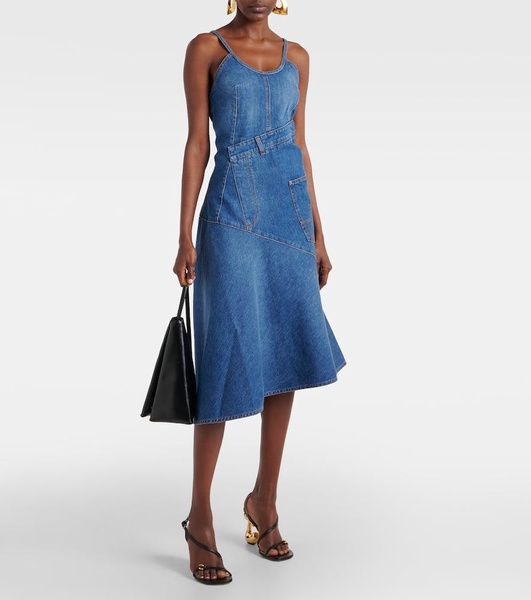 Asymmetric denim midi dress