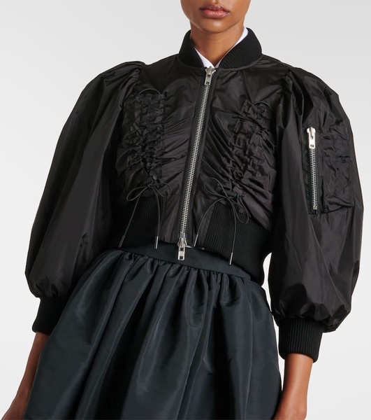 Cropped ruched bomber jacket