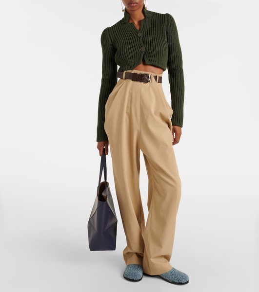 Draped cotton twill straight pants