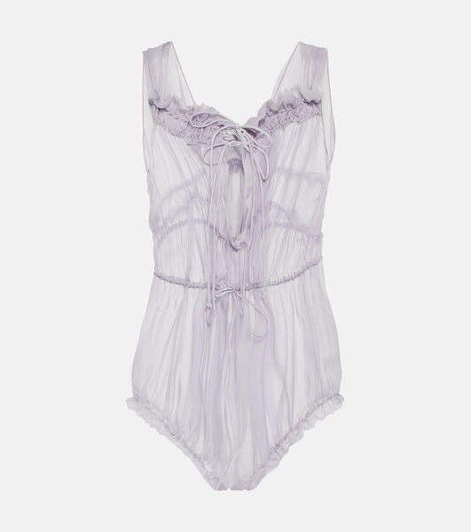 Frill-trimmed silk bodysuit