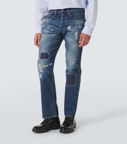 Distressed straight jeans