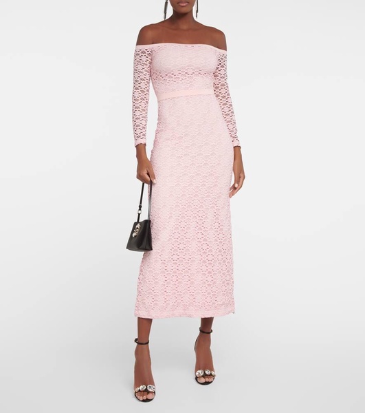 Off-shoulder lace midi dress