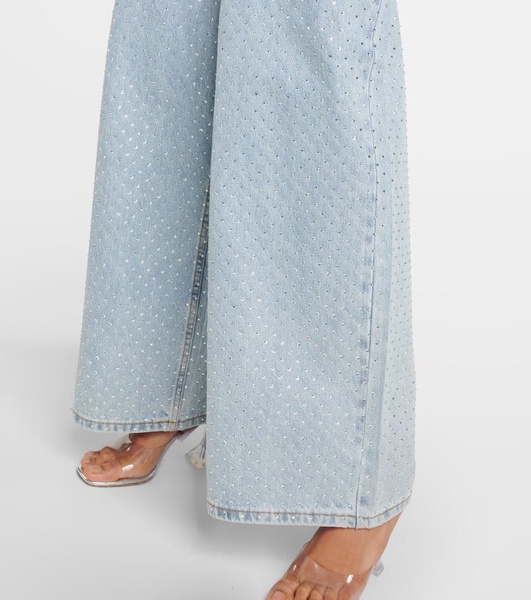 Embellished high-rise wide-leg jeans